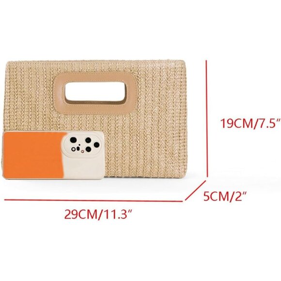 Khaki Straw Clutch Purse for Women Travel Beach Tote Woven Rattan Envelope Bag T - Picture 6 of 6